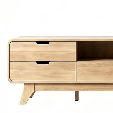 62" Beige Wood Enclosed and Open Storage TV Stand With Fireplace