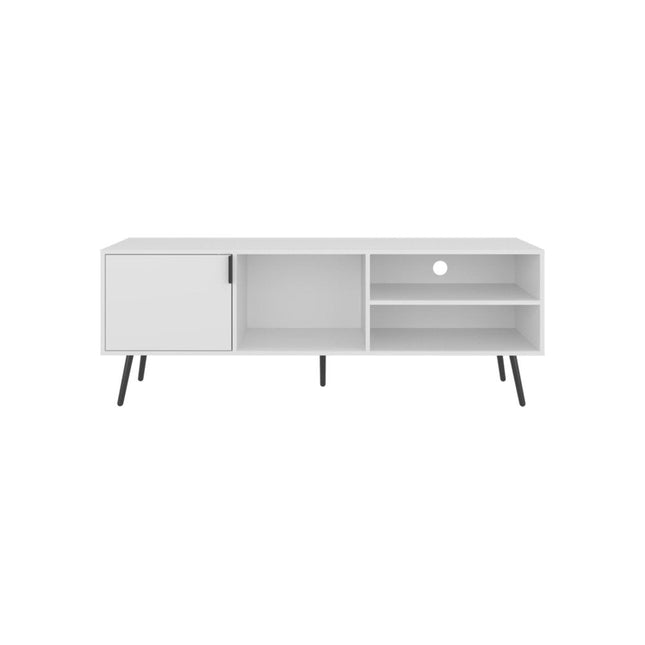 63" White Wood Enclosed and Open Storage Entertainment Center HomeRoots