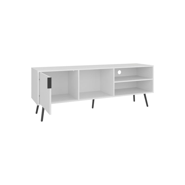 63" White Wood Enclosed and Open Storage Entertainment Center HomeRoots