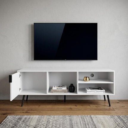 63" White Wood Enclosed and Open Storage Entertainment Center HomeRoots