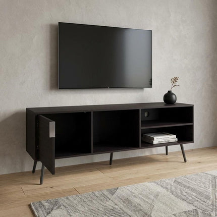 63" Black Wood Enclosed and Open Storage Entertainment Center HomeRoots