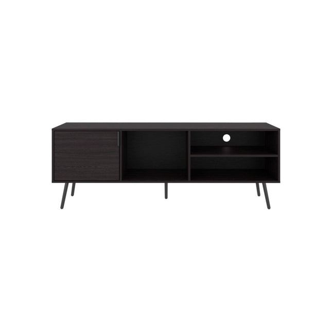 63" Black Wood Enclosed and Open Storage Entertainment Center HomeRoots