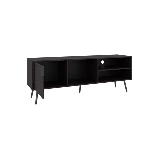 63" Black Wood Enclosed and Open Storage Entertainment Center HomeRoots
