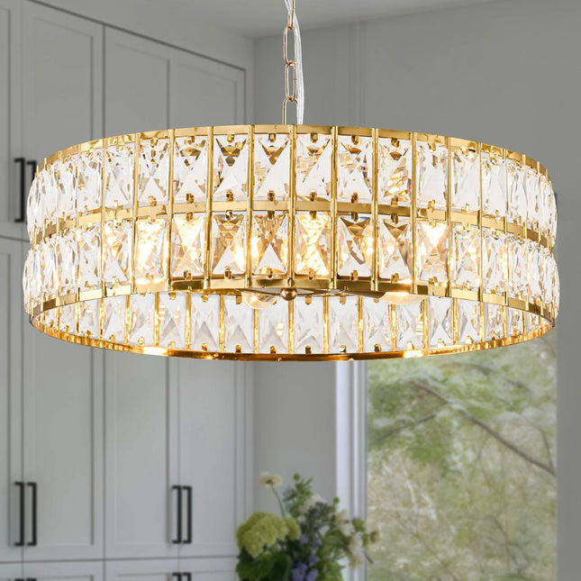 Black Kitchen Island Six Light Crystal and Rope Beveled Glass Flush Chandelier With Gold Shades
