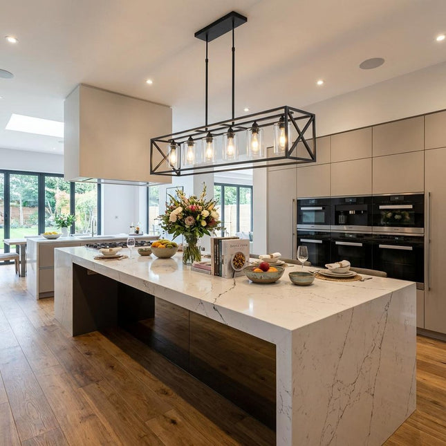 Black Kitchen Island Six Light Acrylic and Wrought Iron Mercury Glass Flush Chandelier With Black Shades HomeRoots