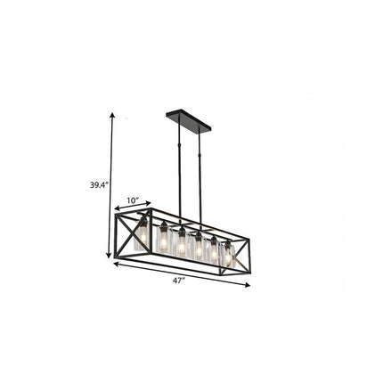 Black Kitchen Island Six Light Acrylic and Wrought Iron Mercury Glass Flush Chandelier With Black Shades