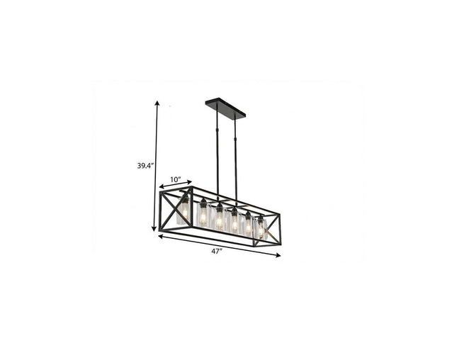 Black Kitchen Island Six Light Acrylic and Wrought Iron Mercury Glass Flush Chandelier With Black Shades