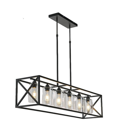 Black Kitchen Island Six Light Acrylic and Wrought Iron Mercury Glass Flush Chandelier With Black Shades