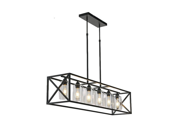 Black Kitchen Island Six Light Acrylic and Wrought Iron Mercury Glass Flush Chandelier With Black Shades HomeRoots