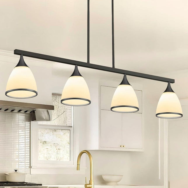 Black Kitchen Island Four Light Glass and Wrought Iron Frosted Glass Flush Chandelier With Black Shades HomeRoots
