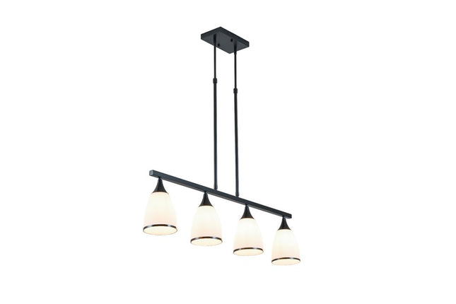 Black Kitchen Island Four Light Glass and Wrought Iron Frosted Glass Flush Chandelier With Black Shades HomeRoots