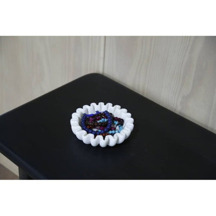 6" White Marble Handmade Scalloped Trinket Tray HomeRoots