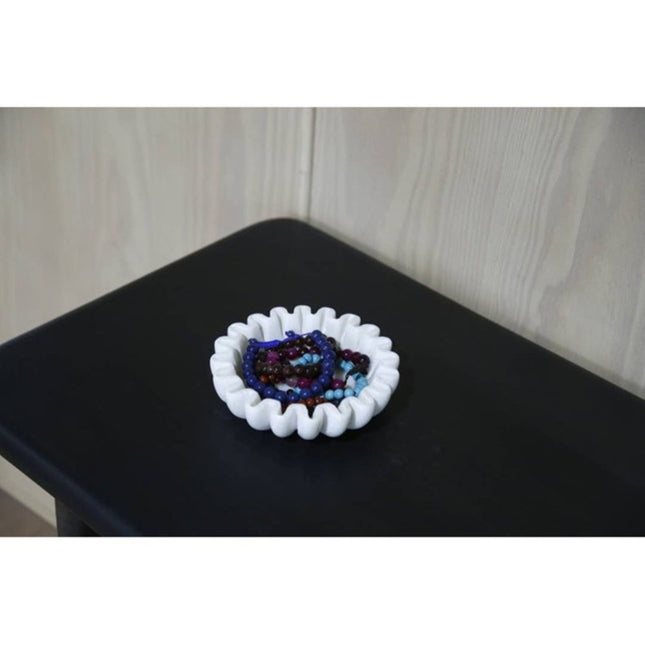 6" White Marble Handmade Scalloped Trinket Tray HomeRoots