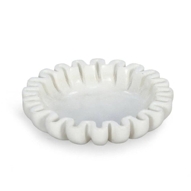 6" White Marble Handmade Scalloped Trinket Tray HomeRoots