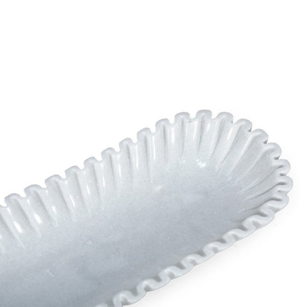 14" White Marble Fluted Oblong Tray HomeRoots