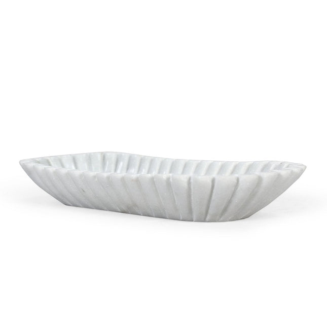 14" White Marble Fluted Oblong Tray HomeRoots