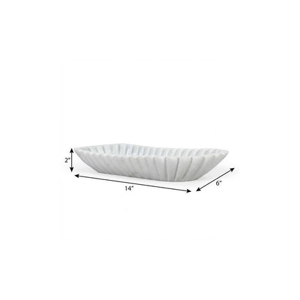 14" White Marble Fluted Oblong Tray HomeRoots