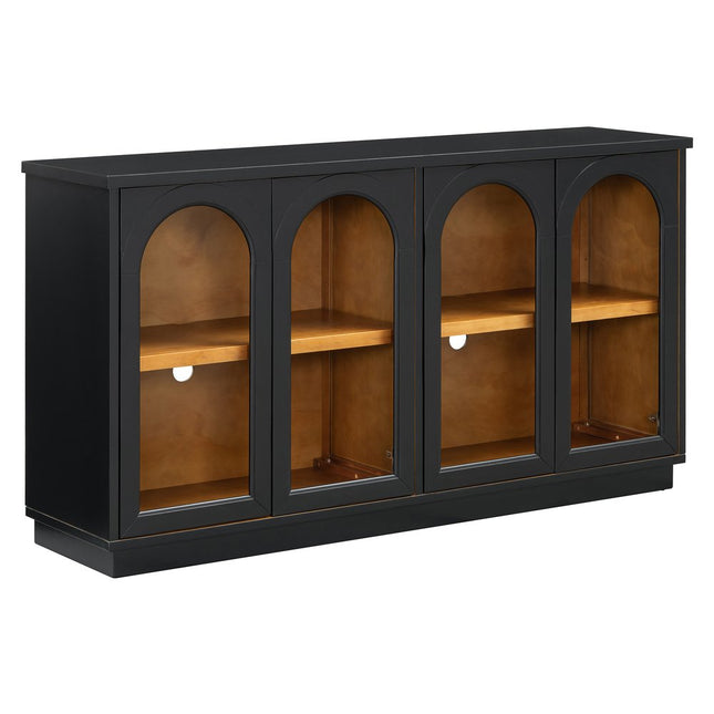 58" Black Wood Buffet Table With Four Glass Doors HomeRoots