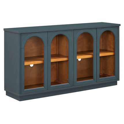 58" Navy Blue Wood Buffet Table With Four Glass Doors HomeRoots