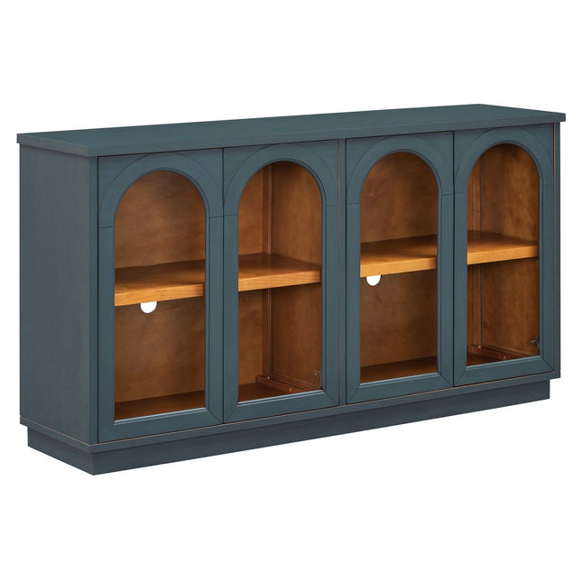 58" Navy Blue Wood Buffet Table With Four Glass Doors HomeRoots