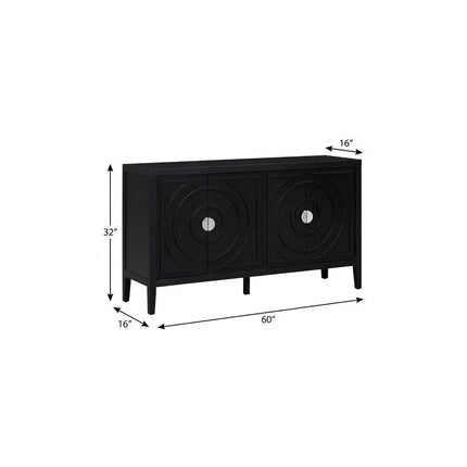 60" Black Wood Buffet Table With Four Doors HomeRoots