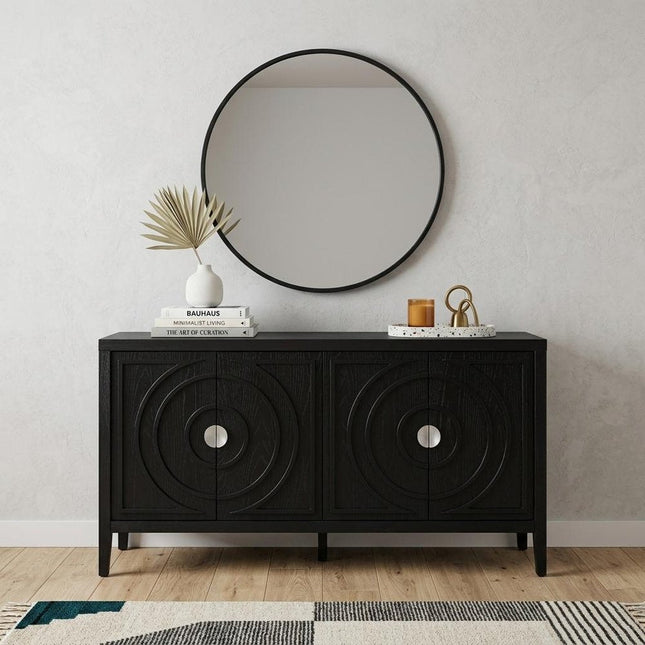60" Black Wood Buffet Table With Four Doors HomeRoots