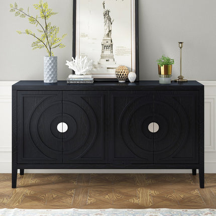 60" Black Wood Buffet Table With Four Doors HomeRoots