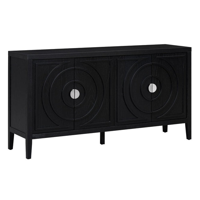 60" Black Wood Buffet Table With Four Doors HomeRoots