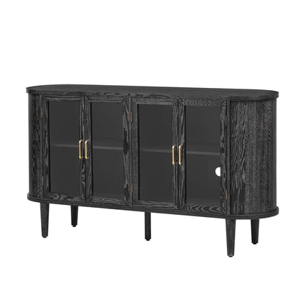 60" Black Wood Buffet Table With Four Glass Doors HomeRoots