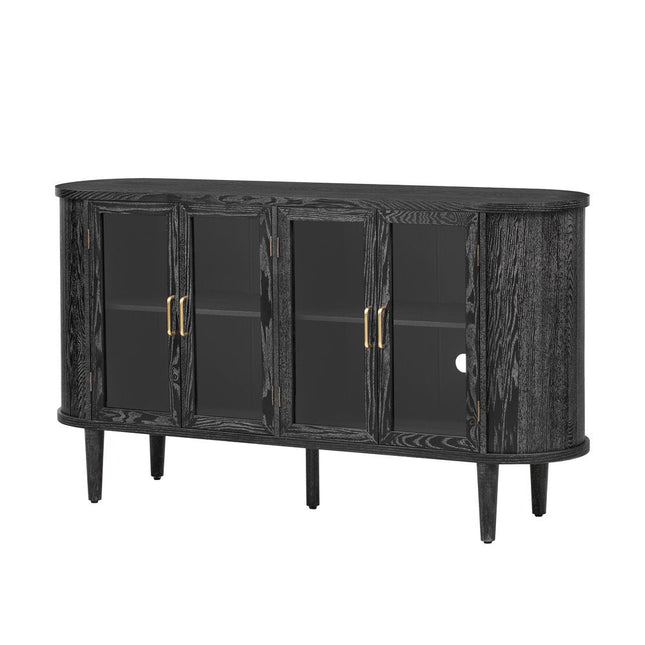 60" Black Wood Buffet Table With Four Glass Doors HomeRoots
