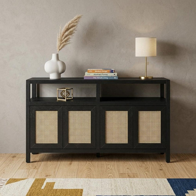 60" Black Wood Buffet Table With Four Doors HomeRoots
