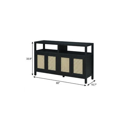 60" Black Wood Buffet Table With Four Doors HomeRoots