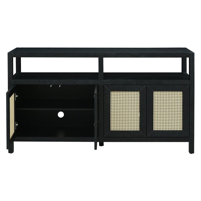 60" Black Wood Buffet Table With Four Doors HomeRoots