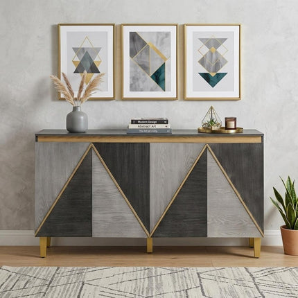 60" Gray Wood Buffet Table With Four Doors HomeRoots