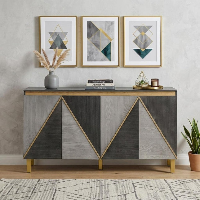 60" Gray Wood Buffet Table With Four Doors HomeRoots