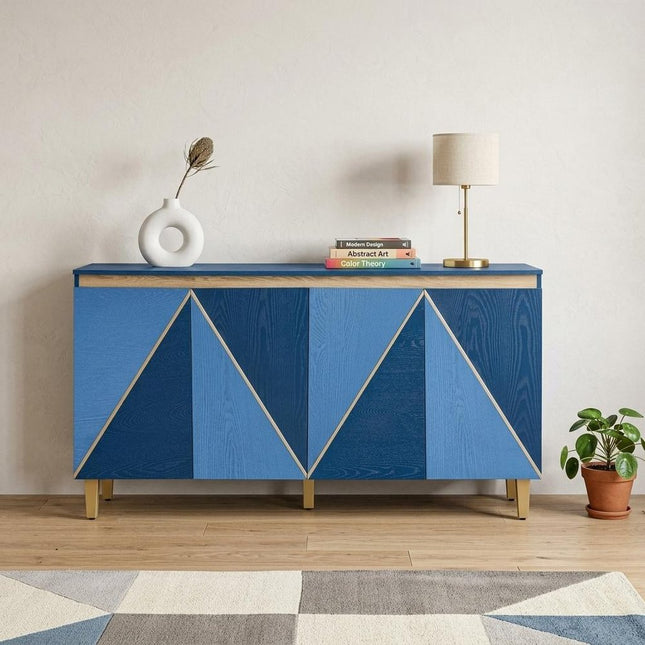 60" Navy Blue Wood Buffet Table With Four Doors HomeRoots