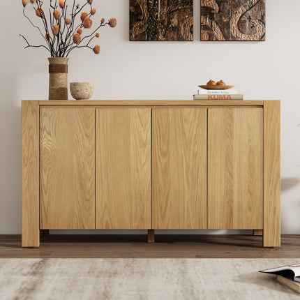 59" Natural Wood Buffet Table With Four Doors HomeRoots