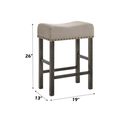 ACME 73833 Martha II Counter Height Stool (Set-2), Tan Linen & Weathered Gray