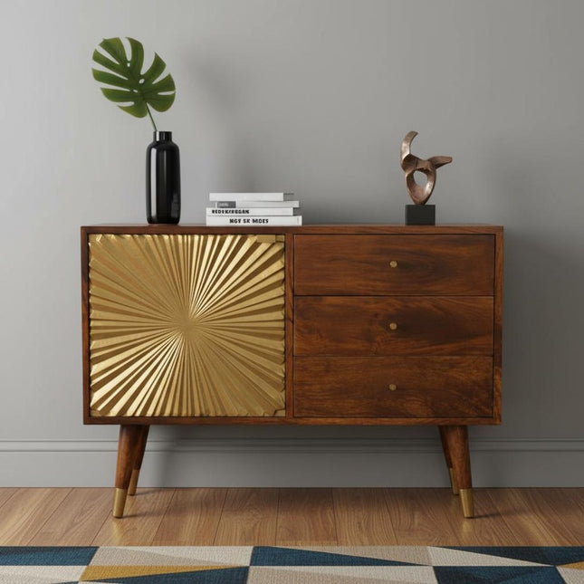 33" Brown Solid Wood Four Drawer Sideboard HomeRoots