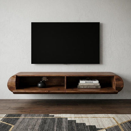 35" Brown Solid Wood Enclosed and Open Storage TV Stand HomeRoots