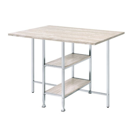 ACME 74005 Raine Counter High Table, Antique White & Chrome Finish