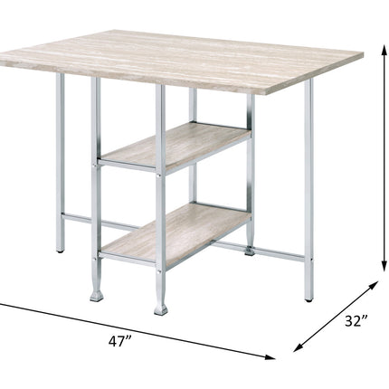 ACME 74005 Raine Counter High Table, Antique White & Chrome Finish
