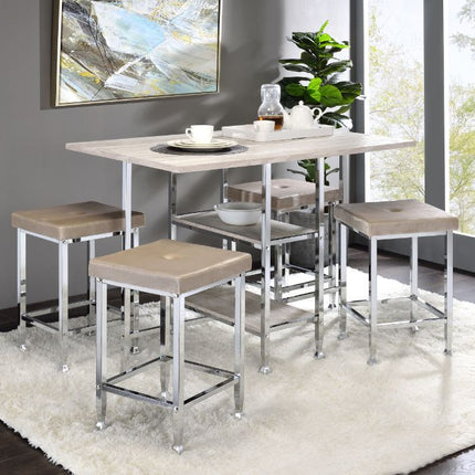 ACME 74005 Raine Counter High Table, Antique White & Chrome Finish