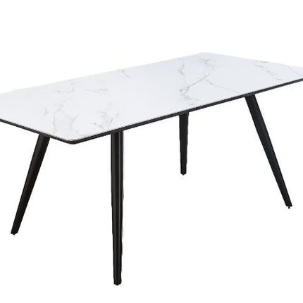 ACME 74010 Caspian Dining Table, White Printed Faux Marble & Black Finish