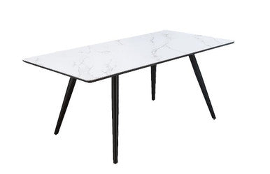 ACME 74010 Caspian Dining Table, White Printed Faux Marble & Black Finish ACME Furniture
