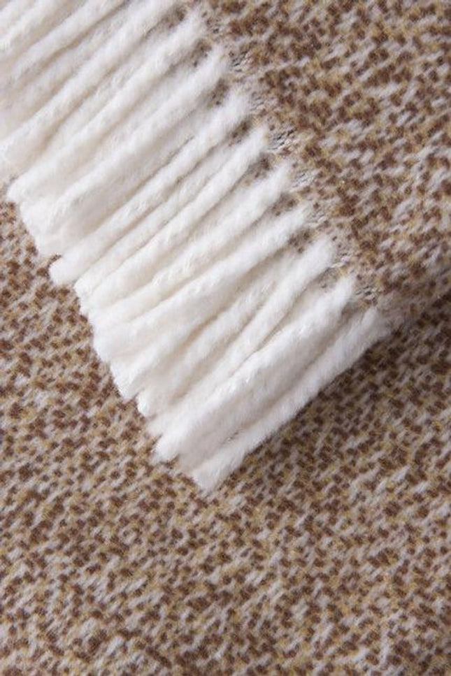 55" X 70" Camel Cotton Blend Plush Throw Blanket with Fringe HomeRoots
