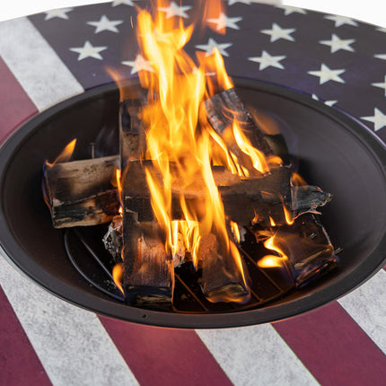 Deko Living 38 Inch Diameter Commemorative Outdoor Steel Woodburning  Fire Pit with Log Storage - COB10510 Deko Living