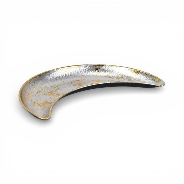10" Silver And Gold Metal Handmade Crescent Trinket Tray HomeRoots