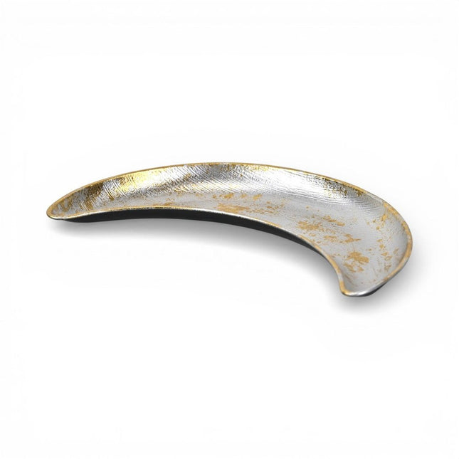 10" Silver And Gold Metal Handmade Crescent Trinket Tray HomeRoots