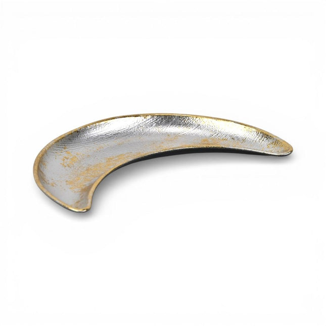 8" Silver And Gold Metal Handmade Crescent Trinket Tray HomeRoots
